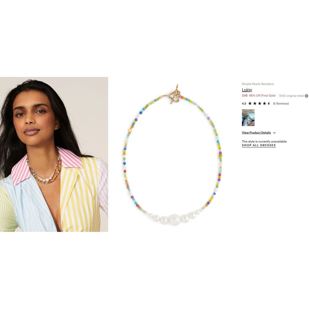 Luiny Simple Pearls Necklace - Cultured Pearls, Glass & Crystal Beads 16" - $142 - Picture 5 of 5